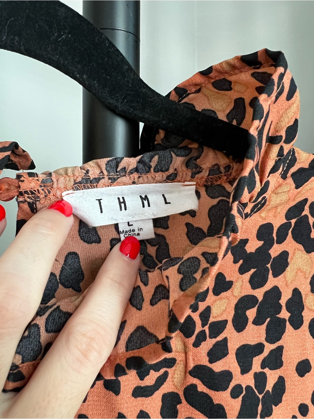 THML Orange and Black Leopard Print Ruffle Neck Blouse - Picture 4 of 4